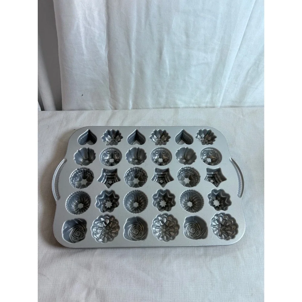 Nordic Ware Tea Cake Pan 30 Cup Silver Cast Aluminum Multi-Shape Mold Bakeware